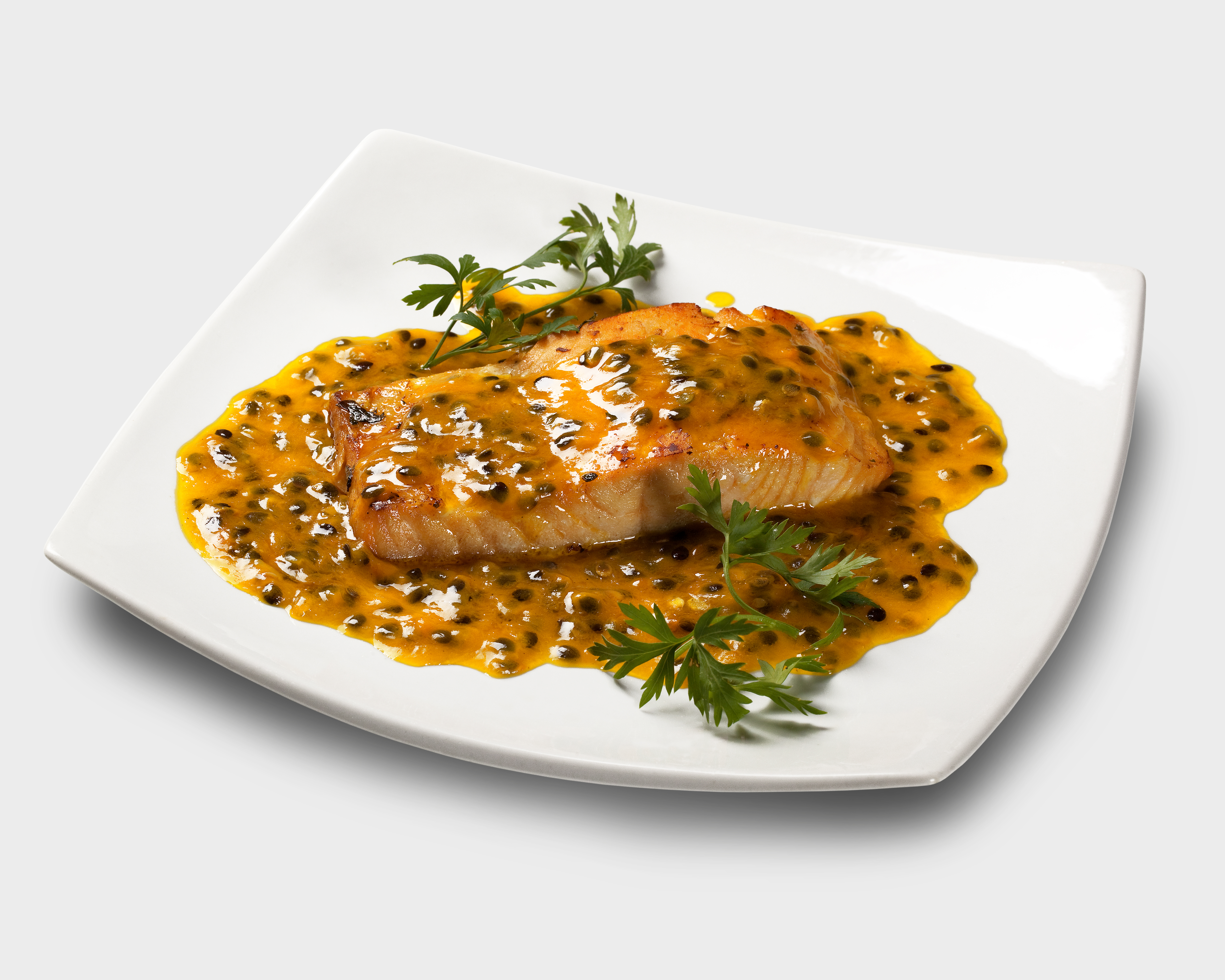 Salmon with passion fruit sauce
